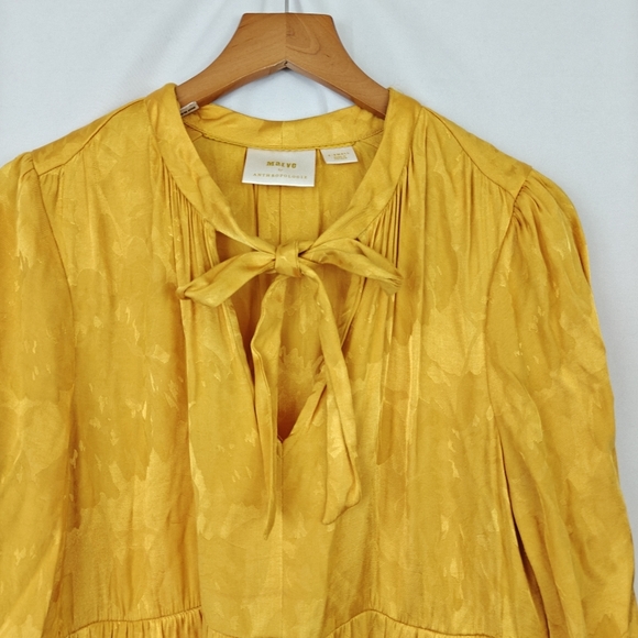 Maeve Anthropologie Maize Yellow Tie Neck Tiered Waist Midi Dress Satin Size XS - Picture 9 of 14